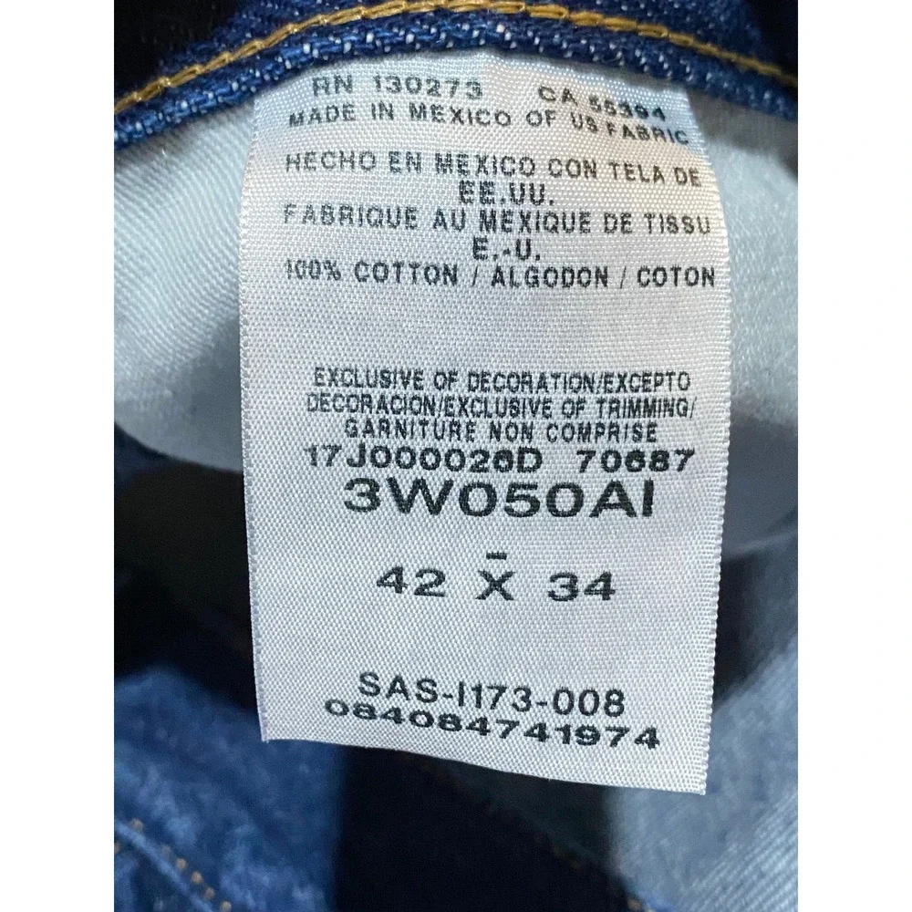 Wrangler Riggs Workwear Mens Blue Straight Leg Denim Jeans 3W050AI 42x34